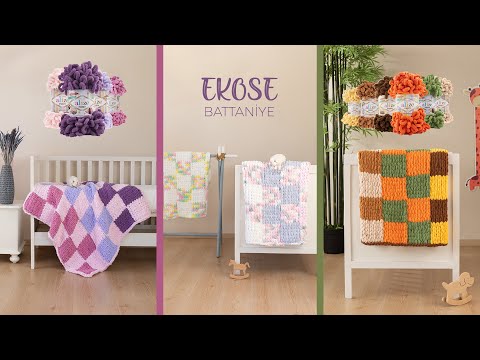 Видео: Alize Puffy ile Ekose Battaniye • Plaid Square Blanket • Одеяло «шотландская клетка»