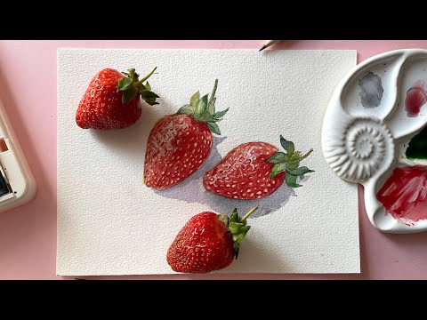 Видео: Как нарисовать клубнику акварелью. Watercolor strawberry