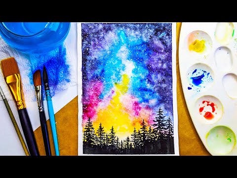 Видео: Как нарисовать космос акварелью. Акварель для начинающих