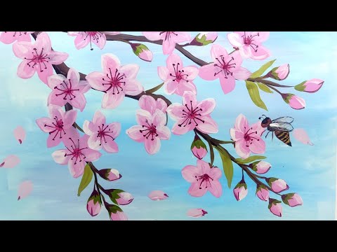 Видео: Как нарисовать цветущую ветку САКУРЫ с пчелой гуашью.