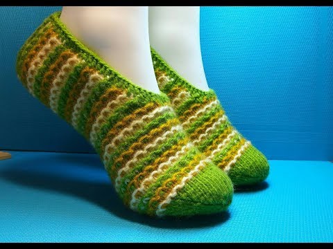 Видео: Вязание спицами домашние тапочки #203
