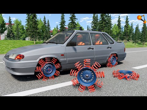 Видео: ПРУЖИНЫ ВМЕСТО ПОКРЫШКИ! САМЫЕ ОПАСНЫЕ КОЛЁСА | BeamNG.drive