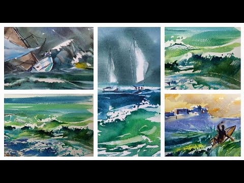 Видео: Рисуем  море, акварельная магия, сразу пять сюжетов на разные состояния