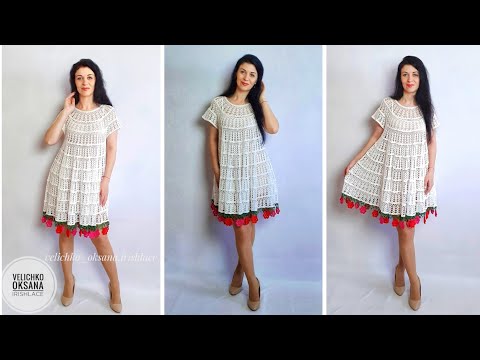 Видео: Платье-туника "Хоровод цветов" крючком.  Часть 2.