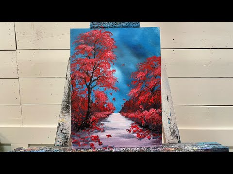Видео: КРАСНЫЙ КЛЕН ПРОСЕЛОЧНАЯ ДОРОГА | Урок по акриловой живописи