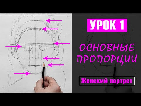 Видео: Как НАРИСОВАТЬ (рисовать) ЛИЦО девушки? Основные пропорции. УРОК 1