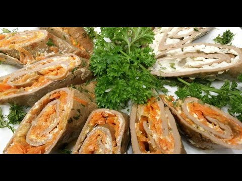 Видео: Ещё одна закуска на Новогодний стол. ПЕЧЁНОЧНЫЕ БЛИНЧИКИ С НАЧИНКОЙ