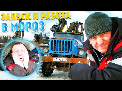 Видео: Запуск и работа в мороз Урал Лесовоз работа водителем