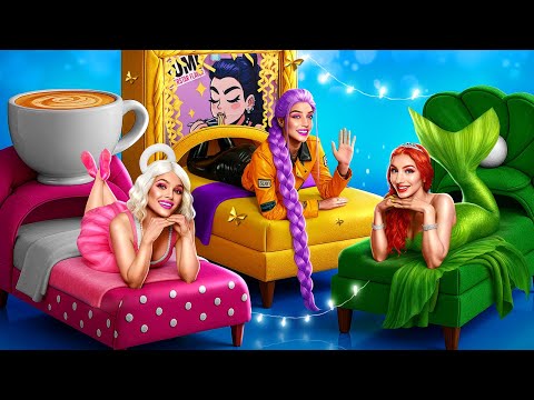 Видео: K-Pop Охотницы на Демонов! Мы построили кровати для Руми, Русалки и Балерины Капучины!