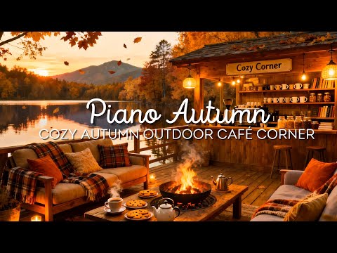 Видео: Уютный осенний уголок кафе на открытом воздухе. Расслабляющее пианино и потрескивающий камин.