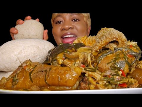 Видео: Асмр мукбанг фуфу и суп ачи окази Нигерийская еда есть звуковой мукбанг