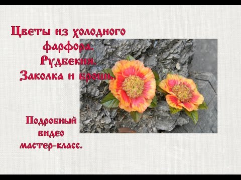 Видео: цветы из холодного фарфора  Рудбекия  Брошь и заколка