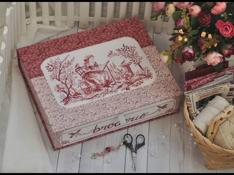 Видео: Шкатулка в технике картонаж "Туаль де Жуи" и 3 игольницы//Прикладная вышивка