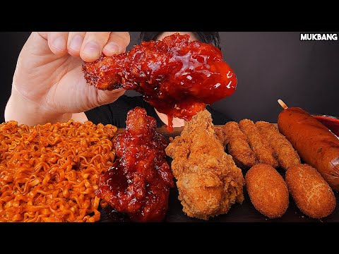 Видео: острая курица и лапша, колбаса FRIED CHICKEN 🍗 CARBO FIRE NOODLE & SAUSAGE EATING ASMR MUKBANG