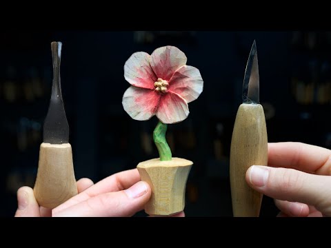 Видео: Вырежьте цветок всего двумя инструментами! — Резьба по дереву для начинающих