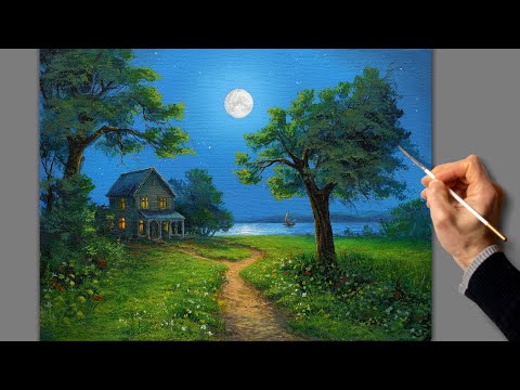 Видео: 👍 Летняя ночь. Живопись акрилом. Рисование. Искусство.