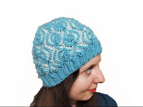 Видео: Женская шапка в технике бриошь "Заснеженные листья" // Brioche Stitch // Women's hats knitting