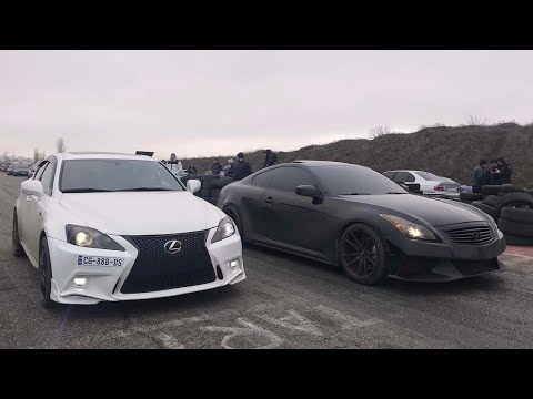 Видео: Гонка на Lexus is350 vs Infiniti G37, Impreza WRX STI, Prelude 2.2 Turbo