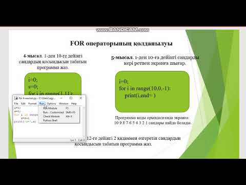 Видео: 8-сынып. Python. Параметрлі циклдер.  FOR операторы