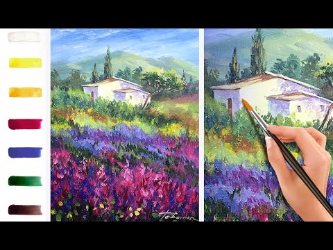 Видео: Дом в лавандовых полях. Как ‎нарисовать пейзаж🎨АКРИЛ! Мастер-класс ДЕМО