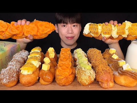 Видео: SUB)корейское шоу с поеданием витых пончиков со сливками│Korean street food twisted donuts mukbang