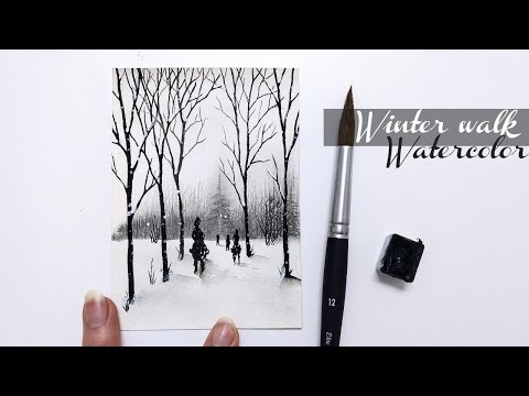 Видео: Пошаговое руководство по зимней акварельной живописи » Легкий зимний снежный пейзаж для начинающи...
