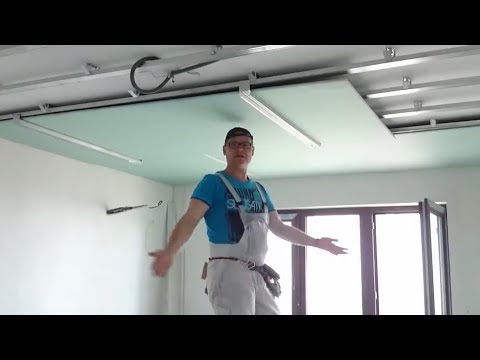 Видео: Самый ЛЕГКИЙ монтаж гипсокартон на потолок в одиночку. Easist install gypsum board ceiling #11