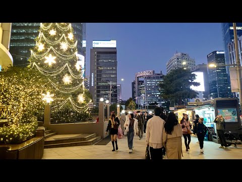 Видео: Прогулка по центру Сеула, рождественские гирлянды и экскурсия по городу | 4K тур по Корее
