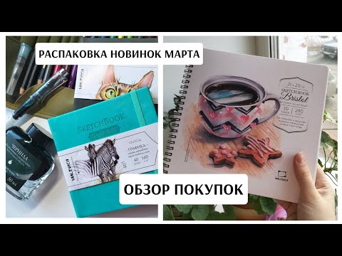 Видео: ОБЗОР покупок за МАРТ / НОВИНКИ брендов / скетчбуки / чернила / карандаши /распаковка