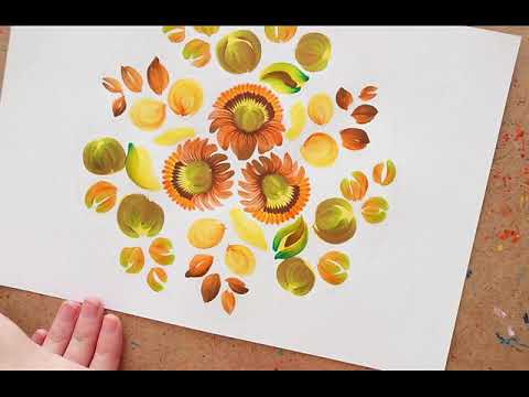 Видео: Мастер класс по петриковской росписи. Цветы в круге. Drawing lessons. Flowers in a circle.