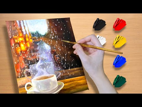 Видео: Как просто нарисовать чашку кофе на окне / Картина акрилом / Исцеляющая картина