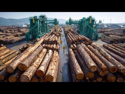 Видео: Удивительная линия по производству древесины: лесозаготовка, транспортировка и обработка на лесоп...