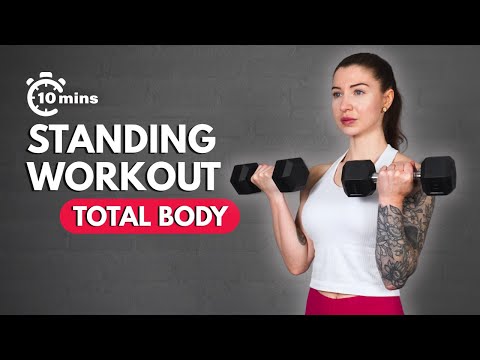 Видео: 10-минутная тренировка всего тела с гантелями стоя — без прыжков и повторений