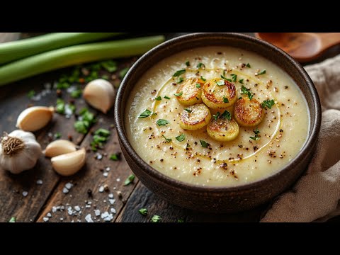 Видео: Веганский суп из чеснока и лука-порея — сливочный, полезный и вкусный!