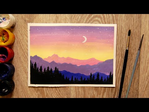 Видео: Как нарисовать горы гуашью. Правополушарное рисование
