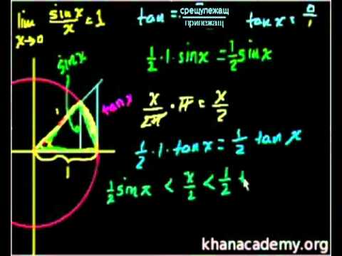 Видео: Доказателство: lim(sin)/x)