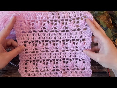 Видео: Фантазийный узор с ажурными дорожками из цветков💐 крючком. (N 120)