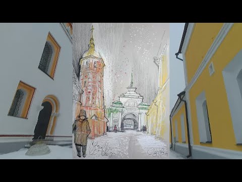 Видео: Зимняя зарисовка Пленэр Пастель Бесплатный мастер-класс Рисую Рассказываю Объясняю Urbansketching