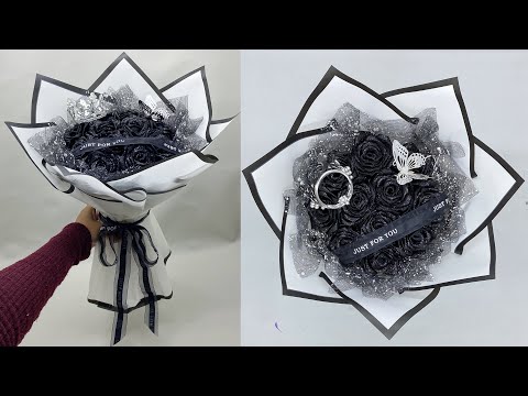Видео: DIY | Как легко сделать букет роз из атласных лент | Как легко обернуть круглый букет цветов