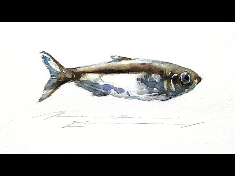 Видео: Рыба акварелью за 25 минут/Fish watercolor in 25 minutes