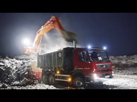Видео: Большая погрузка , маленькие самосвалы, ночная съемка , длинное видео для подписчиков !