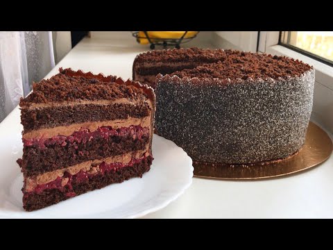 Видео: Шоколадный торт с ягодной прослойкой, французский крем на желтках ,сахарный лист для декора торта