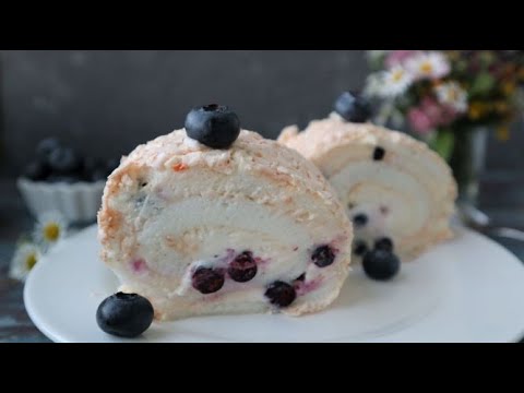 Видео: Меренговый рулет с черникой|Очень нежный и вкусный!