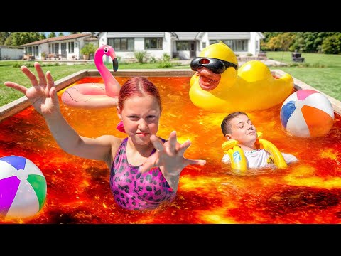 Видео: БАССЕЙН ЭТО ЛАВА! Выиграй себе Надувашки, Чтобый Выжить!