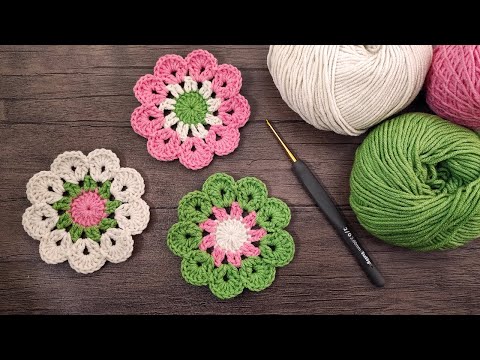 Видео: 🌸 Цветочный мотив крючком и узор подставки крючком (Coaster Crochet)