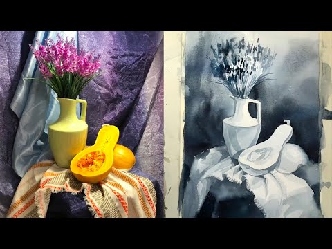 Видео: Натюрморт Гризайль (смешанная техника) 3 шаг к акварели - Костромина Татьяна Александровна