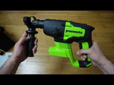 Видео: Обзор мощного бесщеточного аккумуляторного перфоратора Greenworks GD24SDS2 с 4-х режимной муфтой