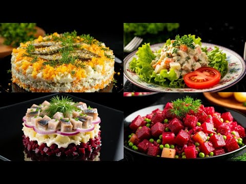 Видео: 4 КЛАССИЧЕСКИХ САЛАТА НА ПРАЗДНИЧНЫЙ СТОЛ : Оливье , Винегрет, Селёдка под шубой , Мимоза 