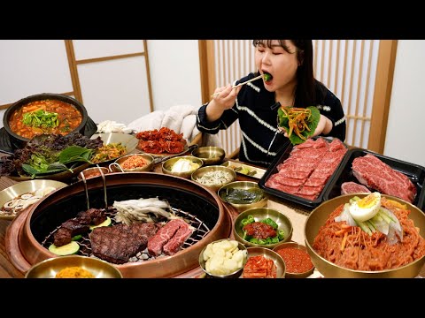 Видео: Корейское барбекю из говядины на угольном гриле с холодной лапшой🥩Поесть в ресторане Mukbang