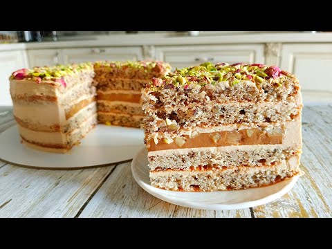 Видео: Торт орехово-яблочный "Апфель" на сливках с варёной сгущёнкой от мамы!